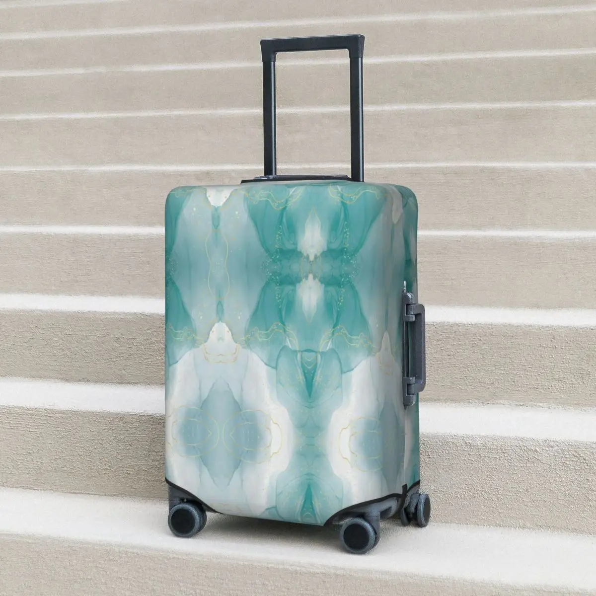 

Зеленый мраморный чехол для чемодана, текстура, золотая линия, защита для отдыха и путешествий, аксессуары для багажа