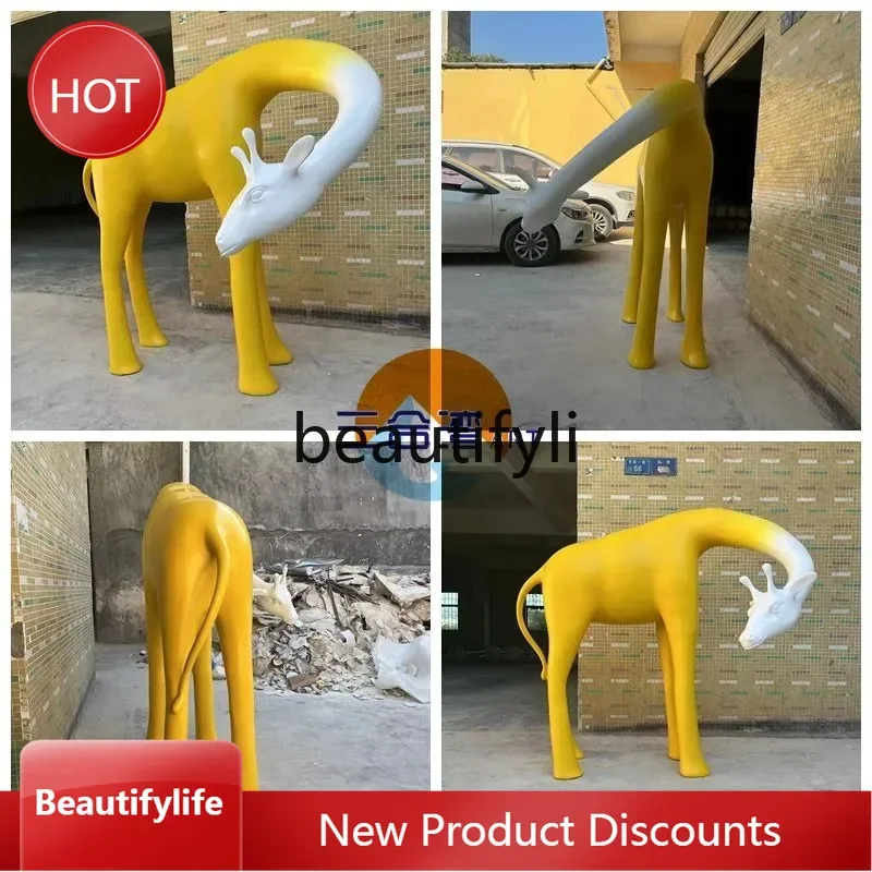 

Asmt14 ss абстрактный олень орнамент отеля открытый двор большая мультяшная скульптура из стекловолокна продажа украшение пола