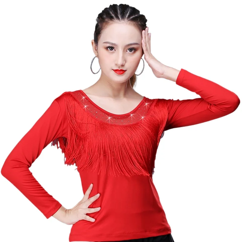 أزياء الرقص اللاتينية النحيفة المريحة لكبار السن ملابس أداء الرقص بأكمام قصيرة وطويلة للخريف والشتاء الجديدة