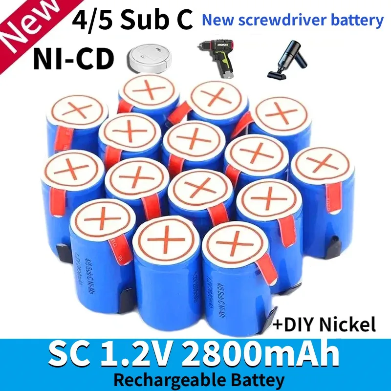 New 4/5S SC Sub-C Lithium Battery 1.2V 2800Mah Rechargeable Nickel Hydrogen Battery with Welding Rod and Screwdriver Battery