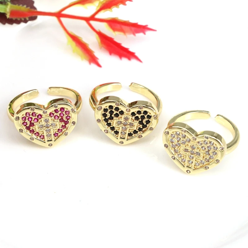 

5Pcs/Fashion Heart Women Ring Zircon Copper Gold Plated Jewelry for MOM Women Wholesale Bulk Birthday Party Gift