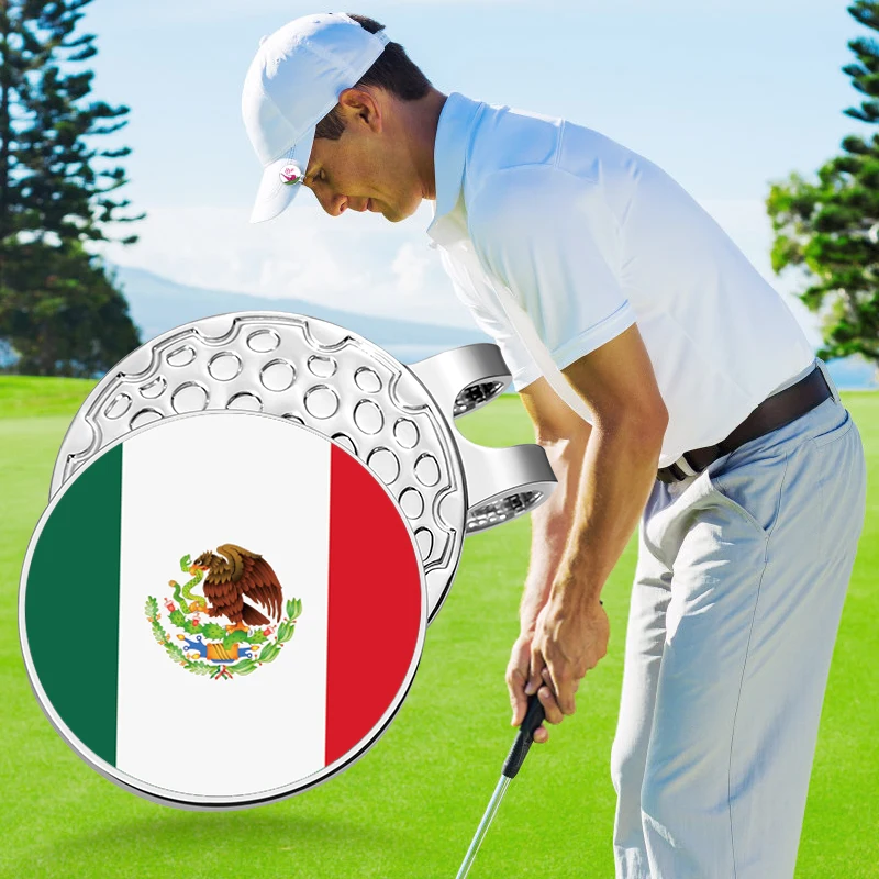 Golf Ball Magnetic Hat Clip Mexican Flag Color Metal Baseball Cap Clips Golf Supplies Ball Marker Clip Gifts for Husband Son