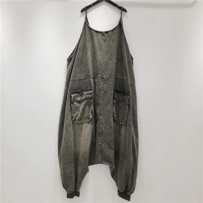 ANJY ฤดูใบไม้ร่วงใหม่ผู้หญิง Overalls Distressed Denim กระเป๋าสบายๆขากว้าง Harem Baggy กางเกงอินเทรนด์ Vintage Streetwear กางเกงยีนส์ A10153
