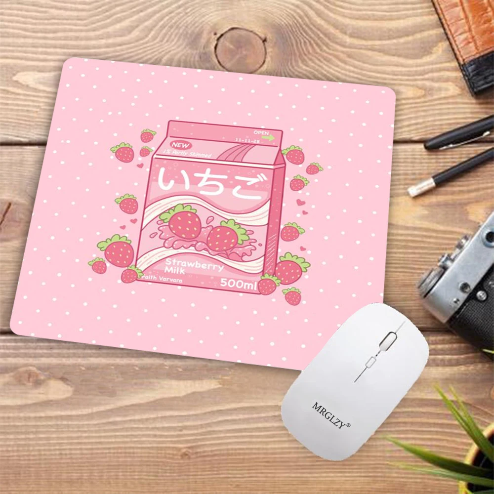 

Pink Strawberry Milk Mouse Pad Cute Kawaii Gaming Pad for Mouse and Keyboard Office Carpet Anime Accessories Padding Note Pad