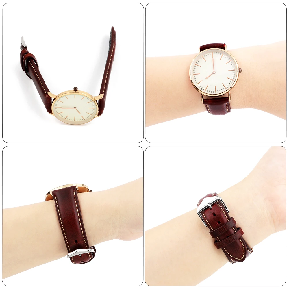 Buffalo Wax Leather High Watch Strap Handmade 16mm 18mm 19mm 20mm 22mm With Stainless steel buckle Stitching Quick Release