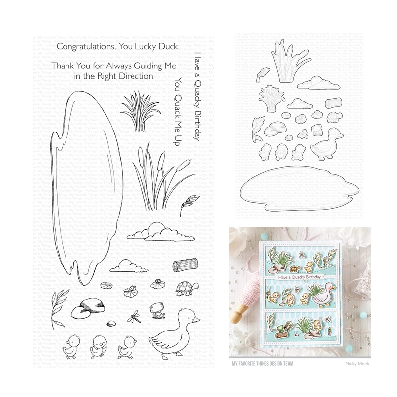 Lucky Duck Pond Pals sellos transparentes, troqueles de corte, álbum de recortes para fabricación de papel, marcos, juego de tarjetas, nuevo, junio de 2023