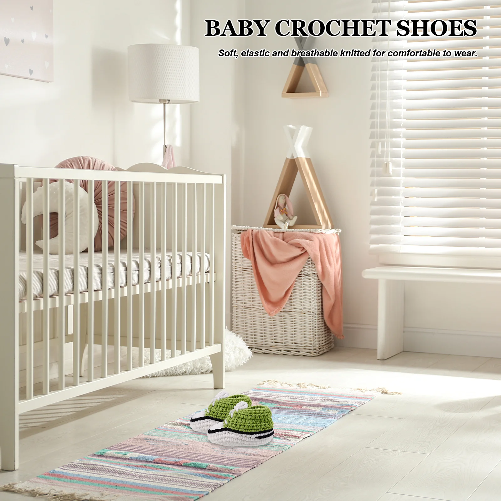 

Baby Crochet Shoes Knitted Handmade Soft Breathable Infant Shoes 10cm Green Cozy Booties for Newborn 0-12 Months