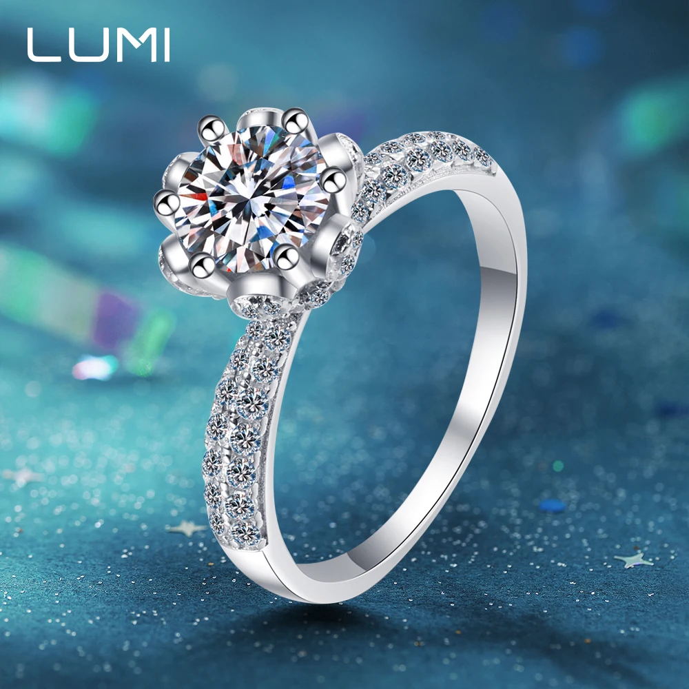 

Certificated 1-2CT Moissanite Snow Queen Ring for Women - Hypoallergenic 925 Silver Bridal Band Promise Wedding Party Jewelry