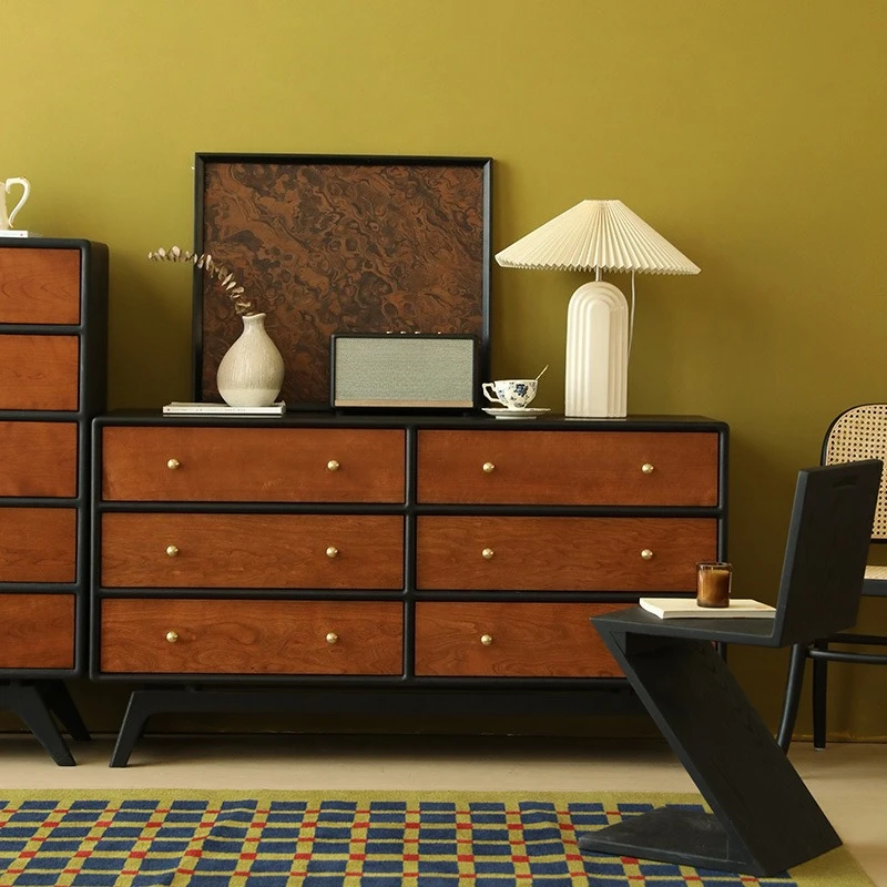 Solid wood six-chest cabinet simple retro French locker black storage cabinet contrasting color design