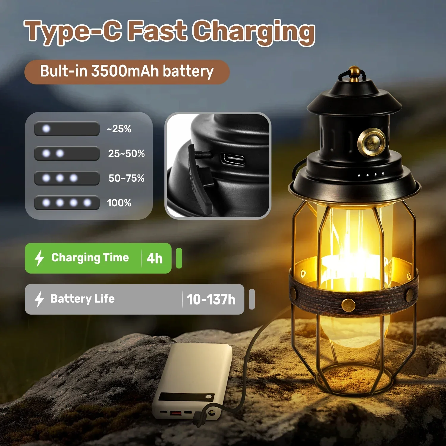 

Metal LED Ambient Camping Lantern, 2 in 1 Newest Hanging Standing Camping Lamp, Dimmable Ambient Table Lamp