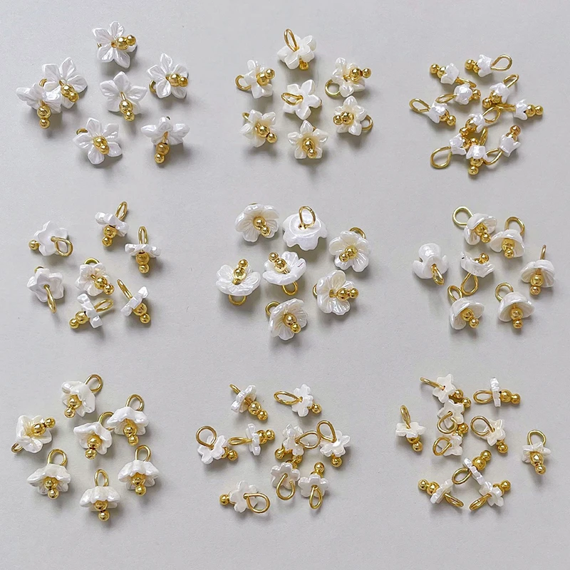 10pcs Elegant White Mini Resin Flower Pendant Gardenia Cherry Lily Pendant Diy Accessories Materials Charms