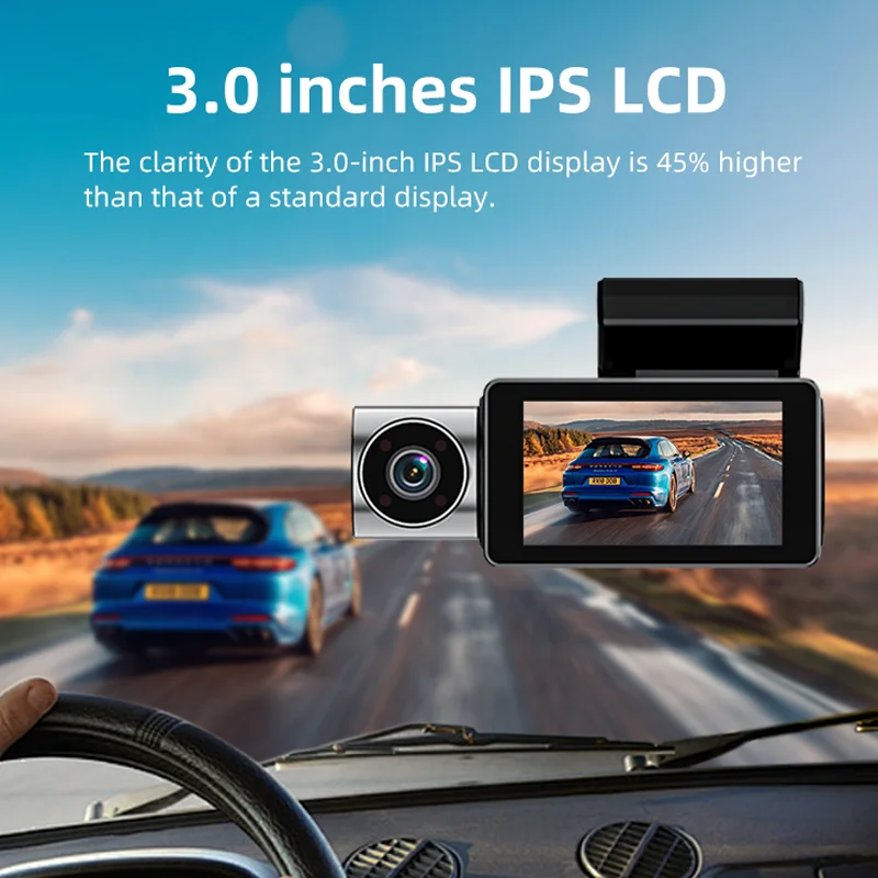 Dashboard Cam 3 Channel 1080p Drive Recorder Dashboard Cam 1944P Global Positioning System Black Box F1.5 with 3.0 IPS LCD Type