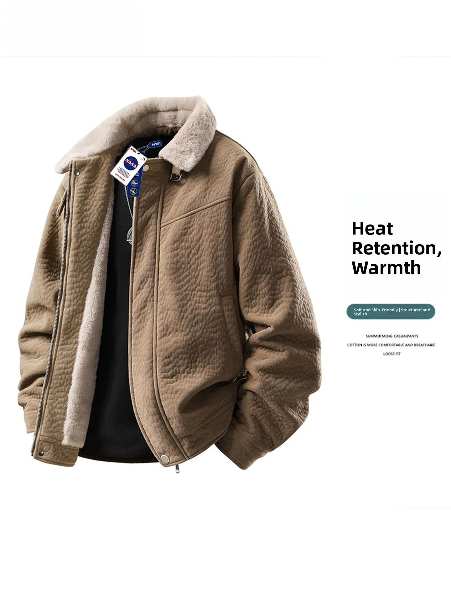 

Men's Large Size Fce Lined Suede Jaet Collaborative Barn Sle Mountain Eagle Embroidery Faionable Urban Winter Coat