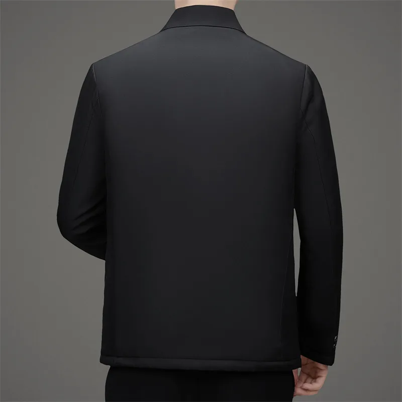 سترة شتوية للرجال الناضجين، سترة مبطنة واحدة الصدر، معطف مبطن دافئ على طراز الأعمال الكلاسيكية لرجل الطقس البارد