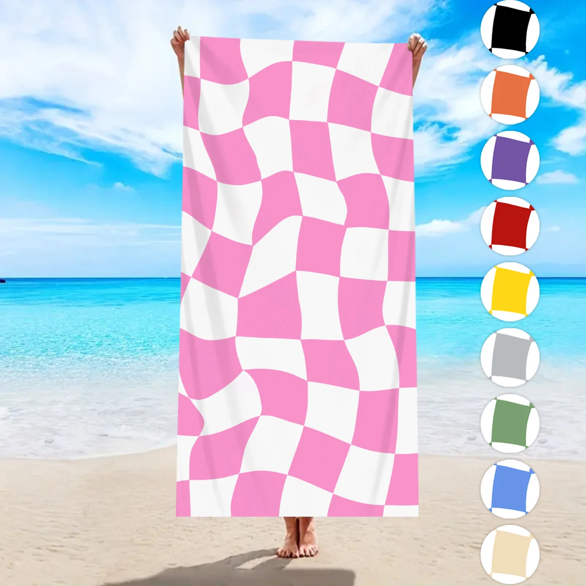 Oversized Beach Towel Beach Towels Large Personalised quick drying absorbent beach towel multiple colors checkered design