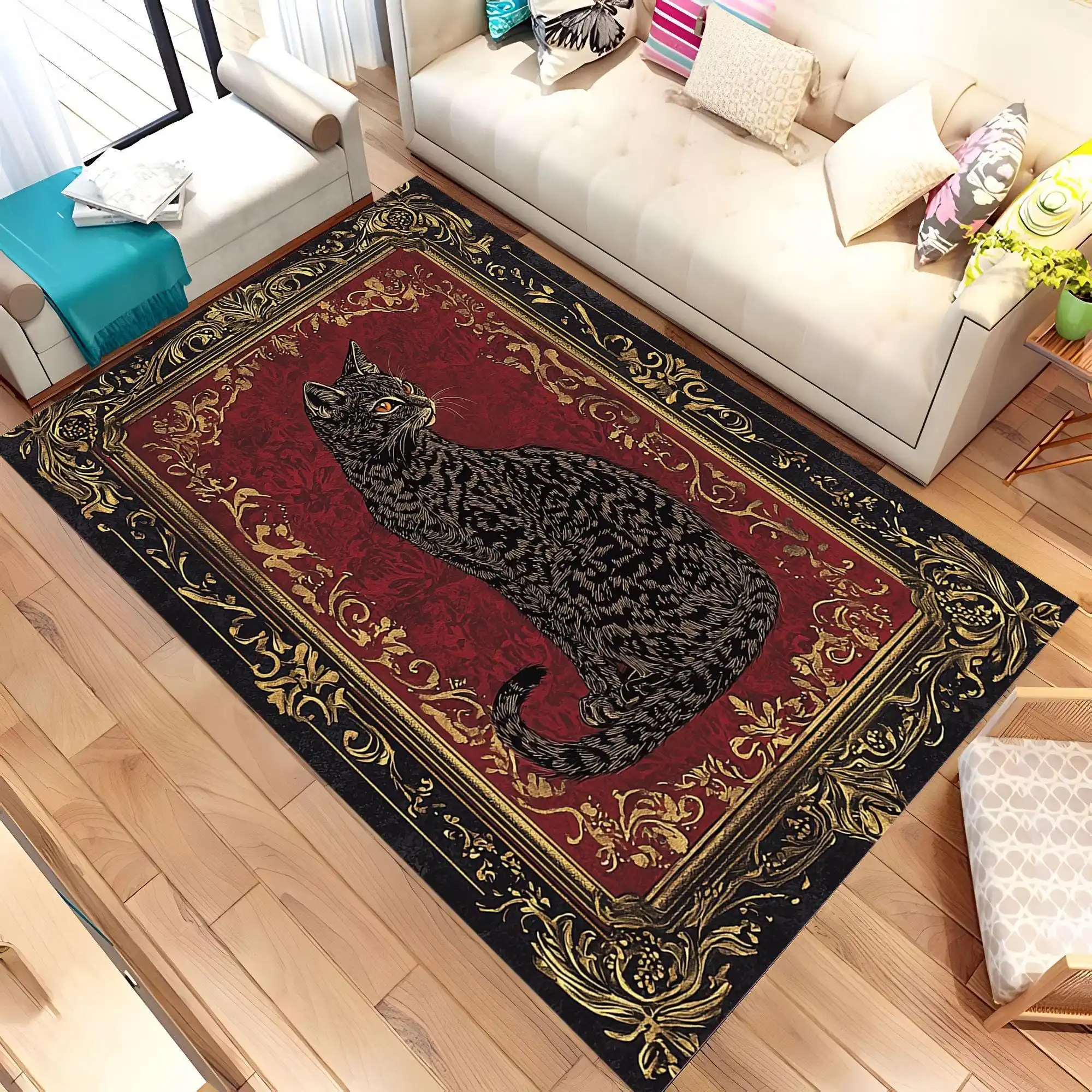 Antique Traditional Persian Rug Lava Crack Ground Surface graphics Rug,Game Room Bar,Non Slip Rug,Present