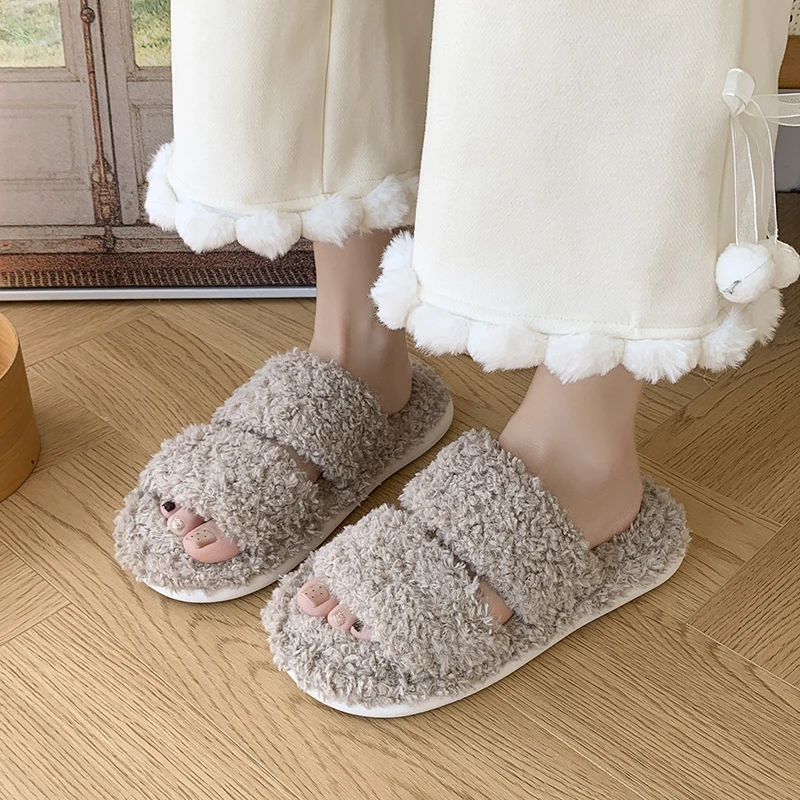 Bedroom Cotton Slippers Soft Plush Inner Thick Comfortable Sole Stable Anti Slip Bottom House Shoes for Home Relax Activities