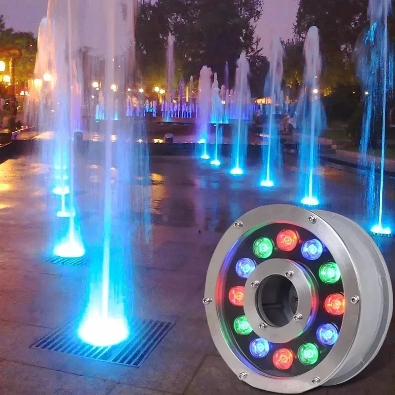 Luz de fuente LED RGB de 12W, lámpara impermeable IP68 de 12V, 6W, 9W, 15W, con resorte caliente, luz subacuática de 18W