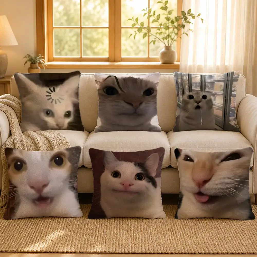 Meme Funny Cat Reaction Viral Cushion Cover Personalized Short Plush Cushion Cover Sofa Pillowcase Bedroom Home Decor Gift