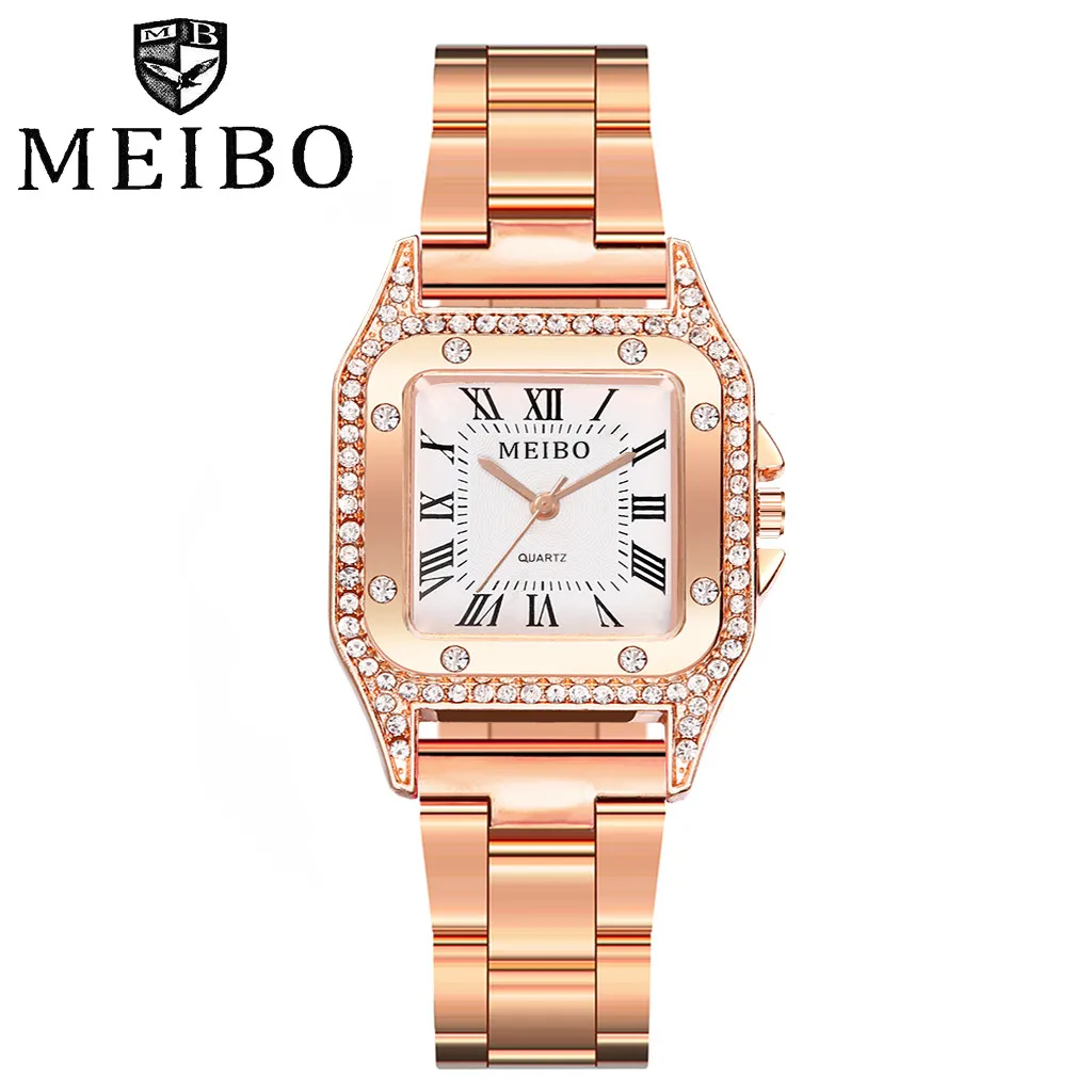 MEIBO Sleek Minimalist Square Dial Stainless Steel With Ladies Quartz Watch Bracelet Ladies Watch Elegant Watches kol saati