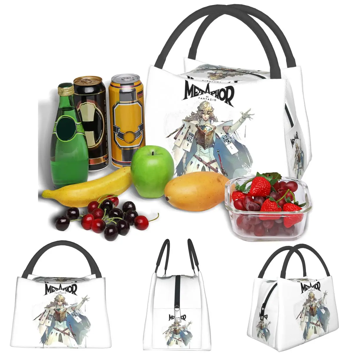 Metaphor Refantazio Louis Atlus Lightweight Handheld Insulated Lunch Bag Aluminum Foil Liner for Adults Students Travel Picnic