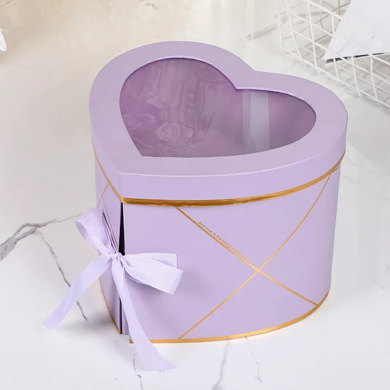 صندوق هدايا دوار جديد على شكل قلب طبقة مزدوجة من مادة PVC نافذة صندوق زهور هدايا عيد الحب حقيبة التعبئة والتغليف لتزيين حفلات الزفاف
