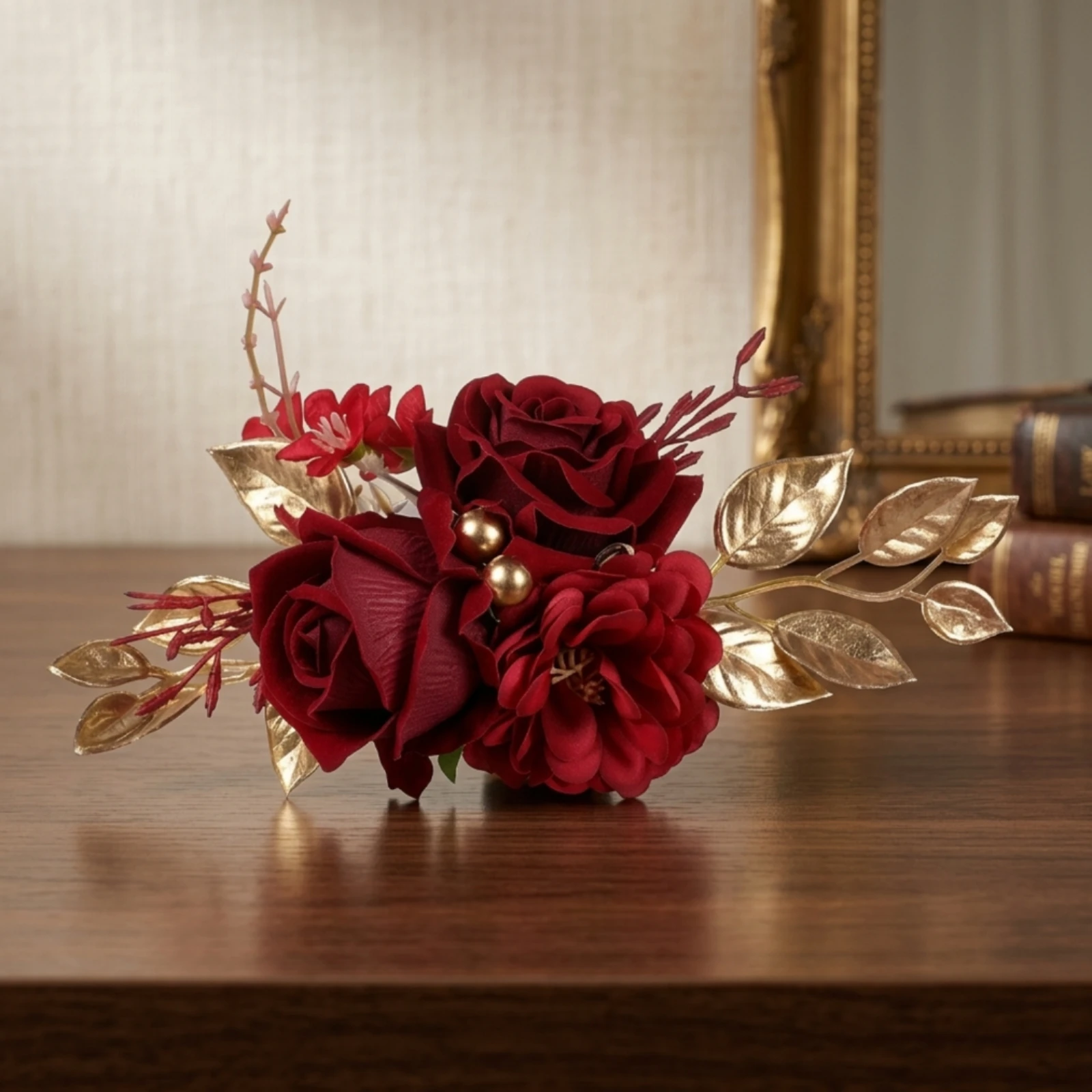 Red Rose Cake Topper Romantic Rose Cake Topper Floral Spray Flower-Themed Decorative for Brides, Wedding Cakes