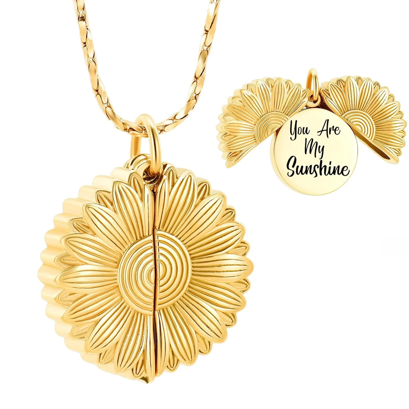 Sunflower Stainless Steel Cremation Jewelry For Ashes Of Loved Ones Keepsake Women Men Memorial Urn necklace-You Are My Sunshine