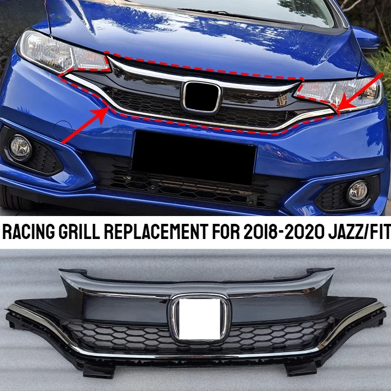 

Решетка радиатора для Honda Jazz/Fit GK5 2018-2020, сменная, для тюнинга, аксессуары для автомобиля, детали, ABS, черная