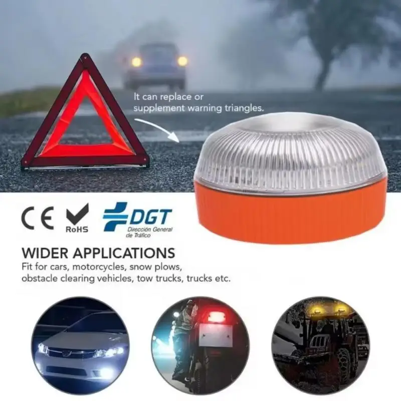 Car Emergency Beacon Light USB Rechargeable V16 Magnetic Induction Strobe Flashing Warning Light Help Flash Safety Signal Lamp