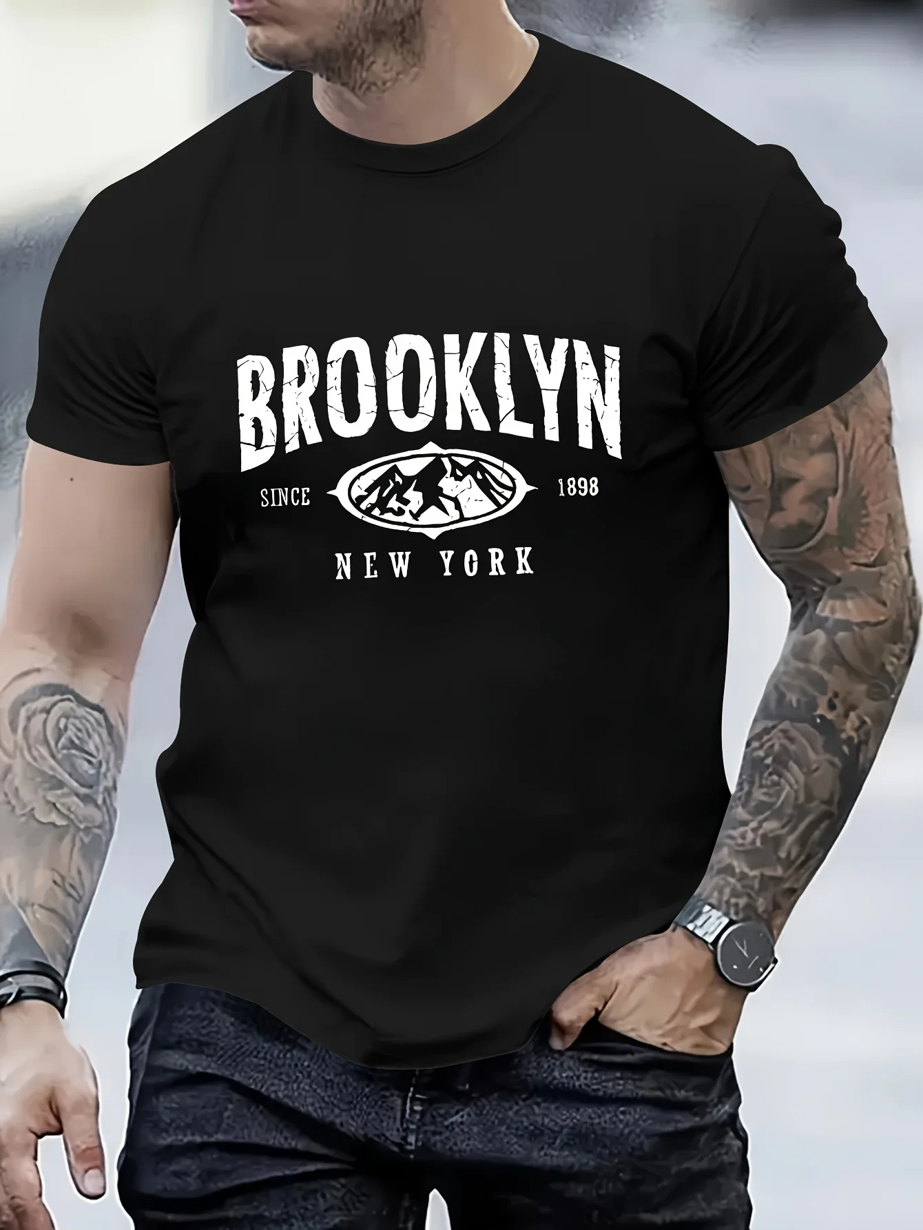 

Men's Brooklyn Mountains Print Sports Casual Versatile Short Sleeve T-Shirt
