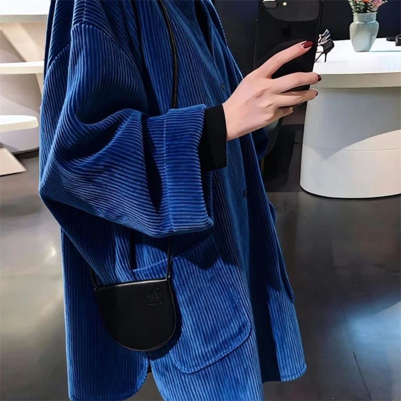 Fashion Spring and Summer Super Fire Aging Giant  High-end Beautiful Thick Blue Corduroy Single-breasted Cardigan Beautiful Coat
