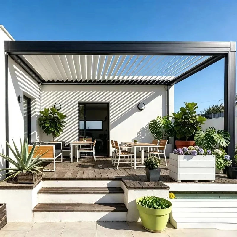 Home Luxury Waterproof Motorized Aluminum Powder Coated Eco-Friendly OEM Customizable Size Garden Pergola Outdoor Bioclimatic