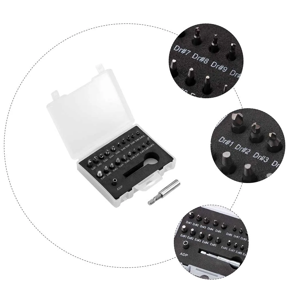 

22 Pcs Screw Extractor Kit Carbon Steel Socket Adapters Bolt Remover Stripped Damaged Spiral Storage Box H Tools