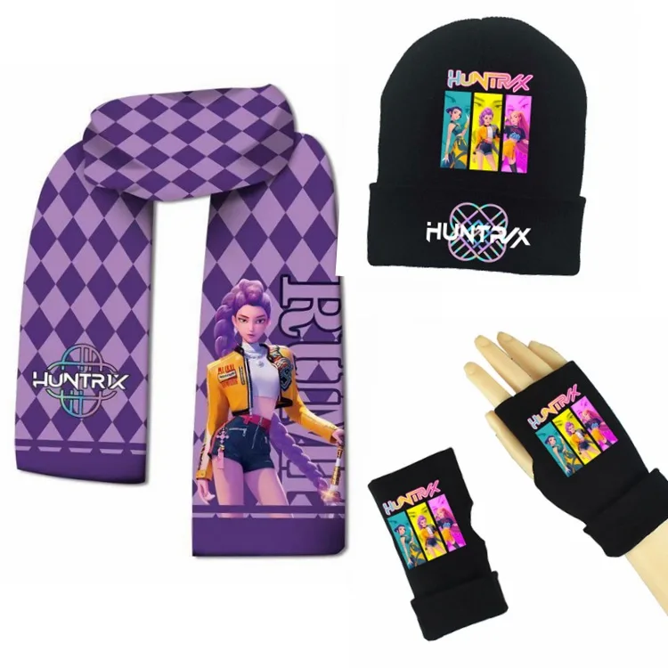 

3Pcs Set Anime Demon Hunters Knitted Hat Scarf Gloves Set for Kids Winter Warm Accessories Birthday Gift