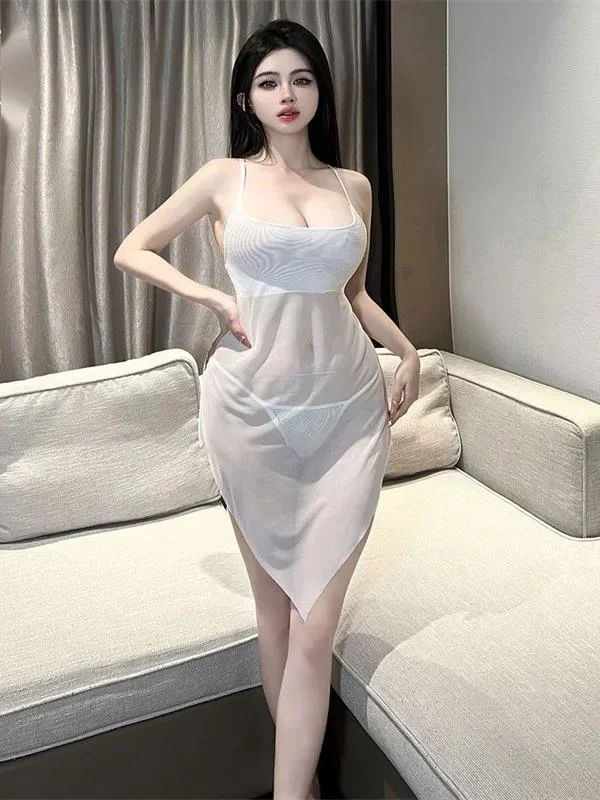 

Тонкое нижнее белье, пикантное весенне-летнее тонкое очаровательное элегантное нежное прозрачное новое страстное платье с вырезами, платье POUY