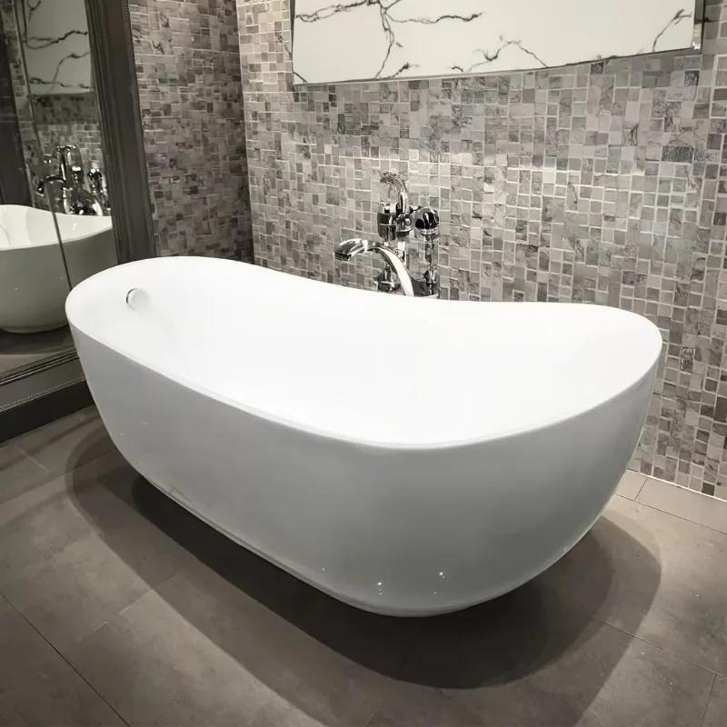 Modern White Oval Ceramic Bath Tub With Glossy Surface Luxury Freestanding Design Eco-Friendly Drainer For Adults Hotel Use