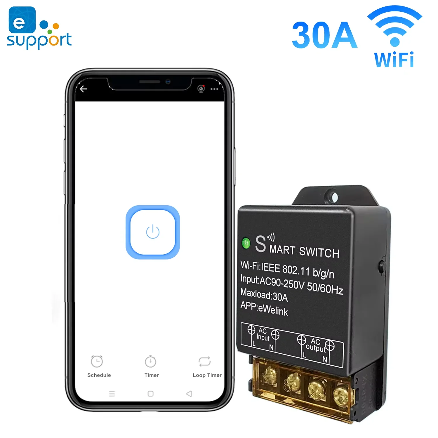 

Ewelink Smart WiFi Switch 30A High Power Controller Motor Relay Module Timing Voice Control With Alexa Google Home