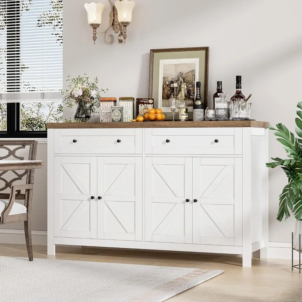 

55"Buffet Sideboard Cabinet With Storage,Modern Farmhouse Cabinet With Drawers And Shelves