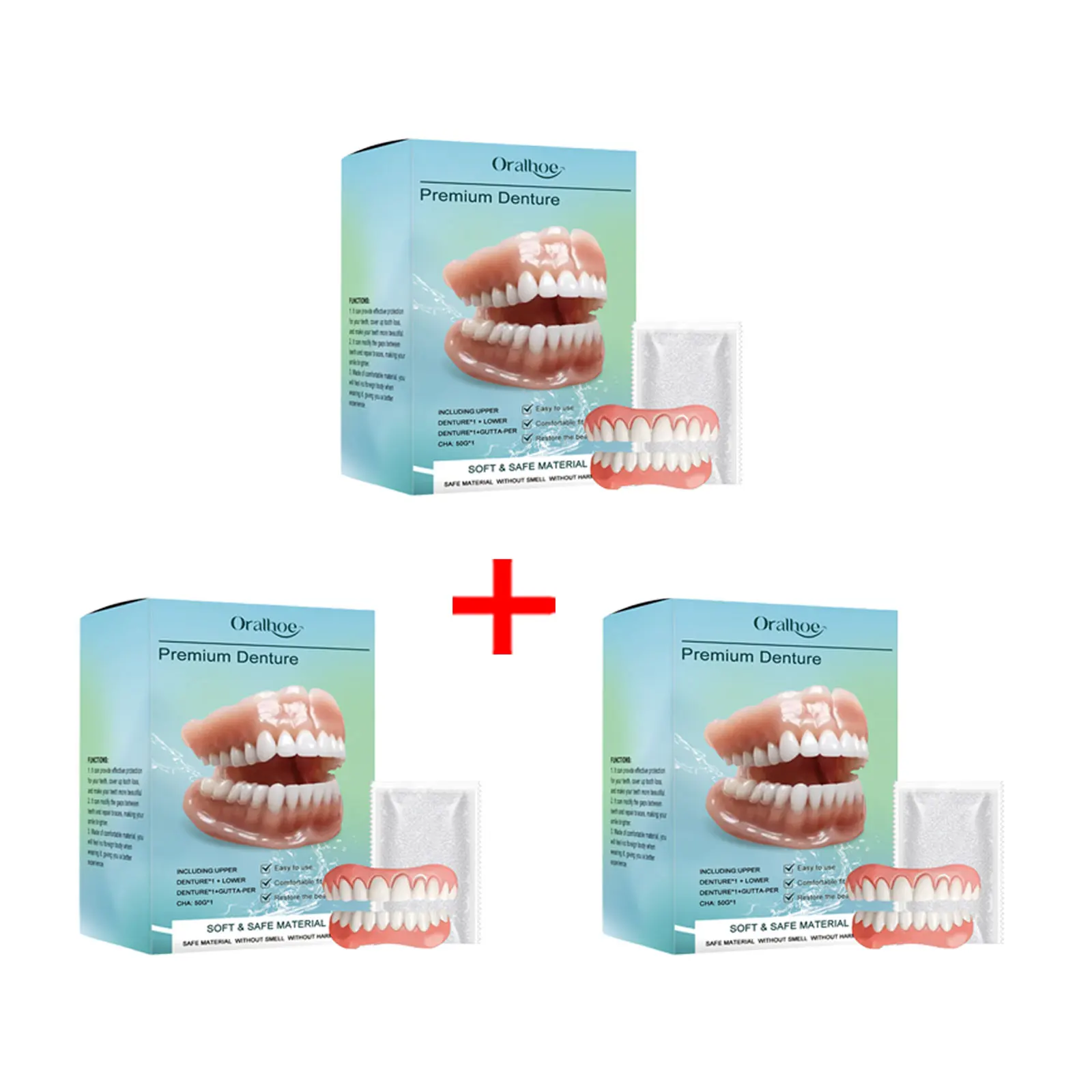 Silicone Denture Set Temporary Orthodontic False Teeth Veneers Improve Broken Tooth Easy Use Upper and Lower Dentures for Eating