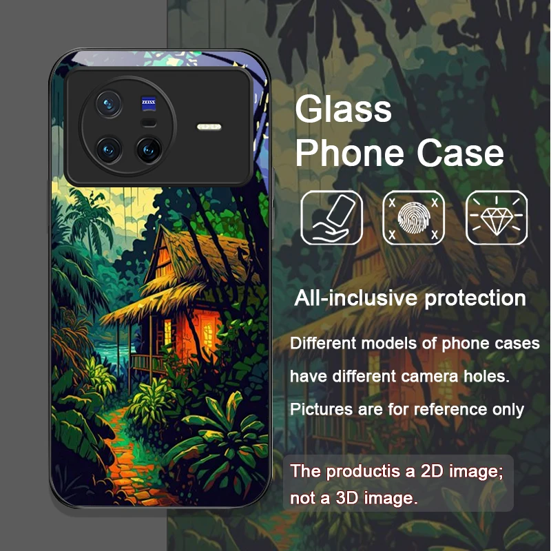 Funda de teléfono de vidrio templado con paisaje costero de árbol de coco costero para OPPO Reno 13 F 12 11 10 ProPlus Find X8 X3 PRO Lite A58