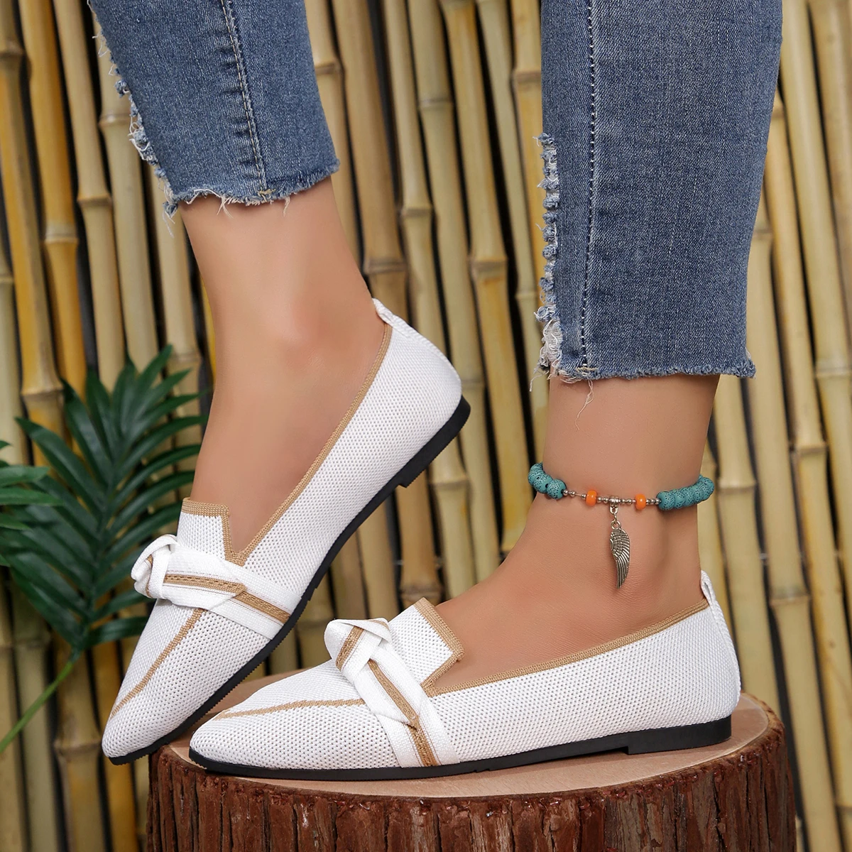 أحذية قماش زلق للنساء ، حذاء مسطح بمقدمة مدببة ، قوس مطابق للألوان ، موضة السيدات ، جديد ، تخفيضات كبيرة ، #1