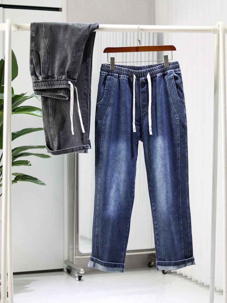 

Мужские джинсы в стиле ретро: комфортные, эластичные, с эластичным поясом на шнурке, свободного прямого кроя, повседневные, осенние