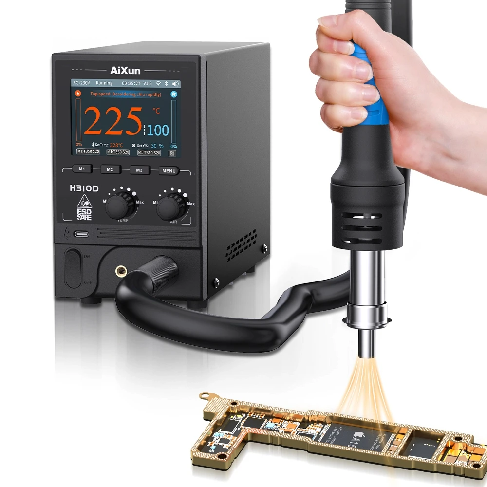 

Aixun H310D Intelligent 1400W Hot Air Gun Soldering Station with Straight Nozzles for Phone SMD BGA Repair Tools
