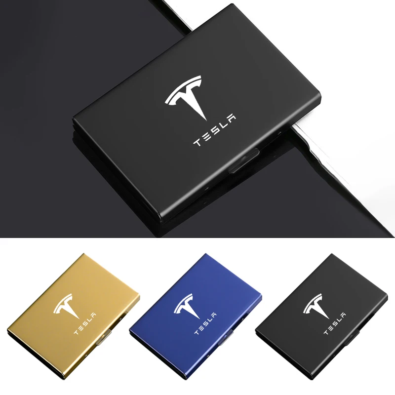 1PC Car Logo Card Holder Stainless Metal Steel Credit Wallet Money Bag For Tesla Model 3 Model S Model X Model Y Roadster SpaceX