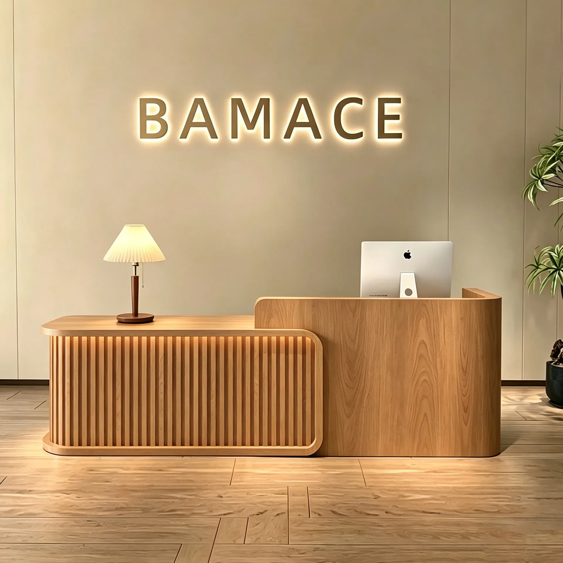 Custom leather reception desk, built-in LED ambient light, wabi-**** style luxury reception desk, suitable for beauty salons and