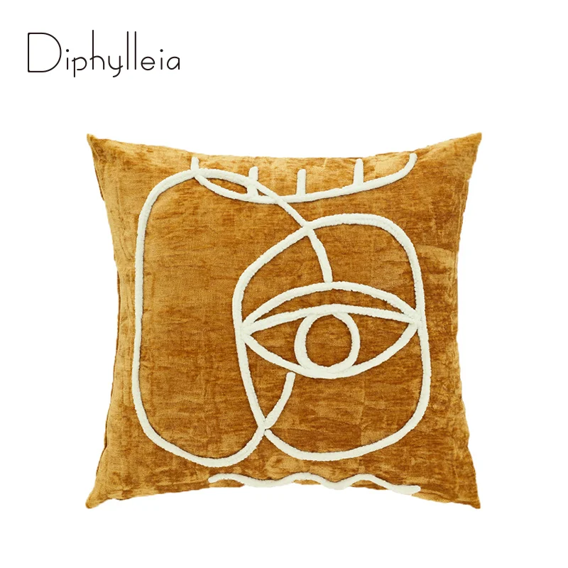 Diphylleia Devil Eye Decorative Cushion Cover Moroccan Geometry Art Throw Pillow Shells Accent Pillowcase 45X45cm Mustard Yellow