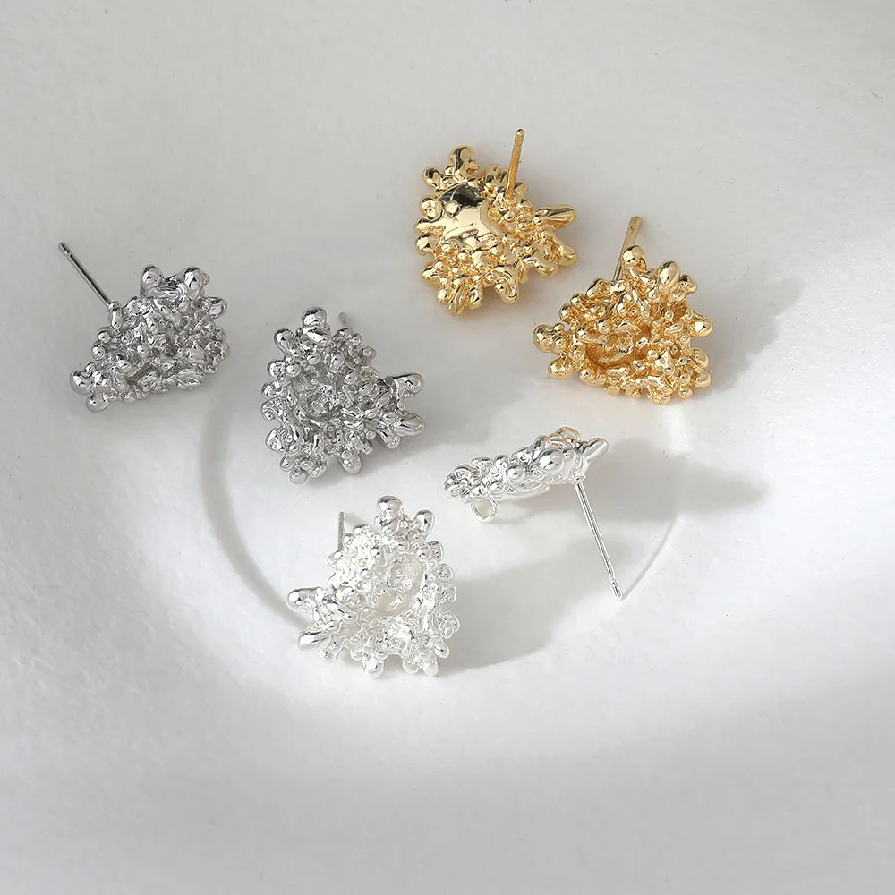 

4PCS Irregular Heart Lava Gold Plated Brass Studs Earrings Jewelry Making Supplies Handmade Material Accessories