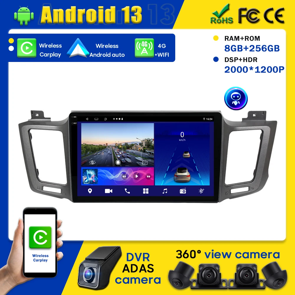 

For Toyota RAV4 2013 - 2019 Android Car Auto Radio Multimedia Head Unit 4G BT Carplay GPS Navigation No 2din DVD Wireless Touch