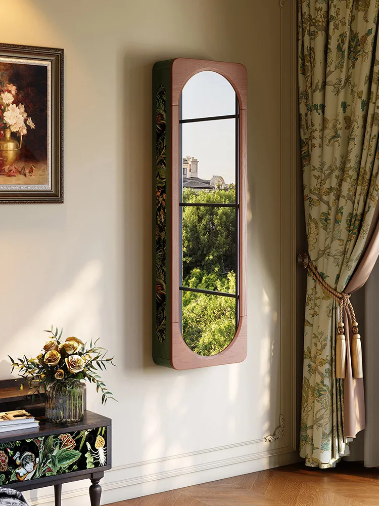 Retro full-length mirror, bedroom solid wood full-length mirror, wall-mounted makeup mirror, medieval jewelry.